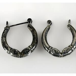 Vintage 925 Sterling Silver Double RAMS HEAD Hoop Earrings *READ*
